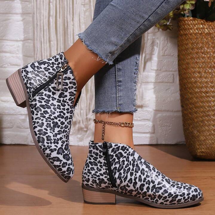 Leopard print chunky heel booties best sale