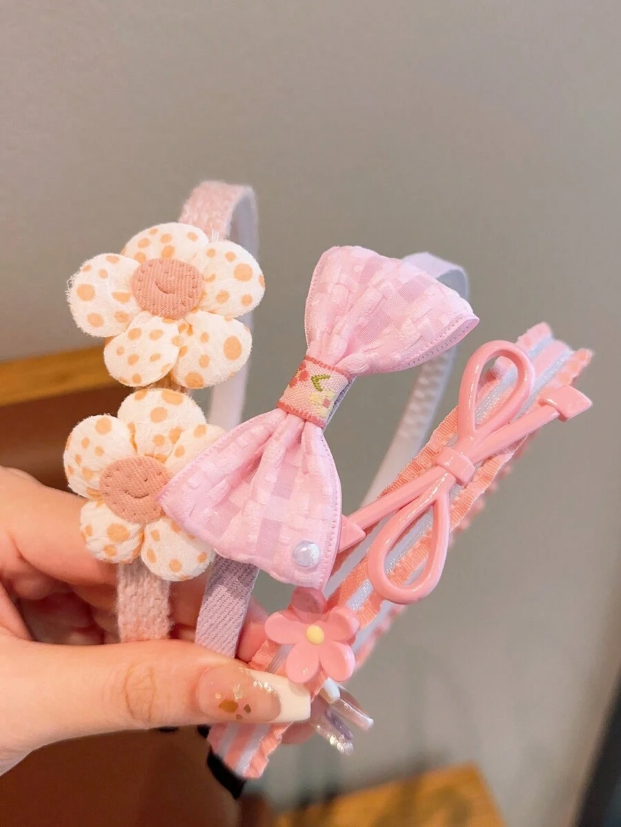 3个装可爱蝴蝶结发箍，适合女孩佩戴 - 粉色 - 查看 1