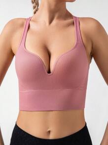 Cross Back Sports Bra - Pink - View 7