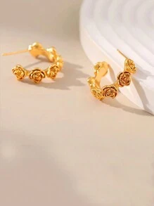 1只潮流萬用時尚玫瑰花造型耳環設計