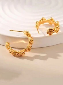 1只潮流萬用時尚玫瑰花造型耳環設計