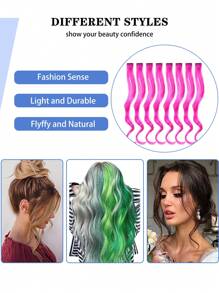 Extensiones de cabello de colores para fiesta y resaltes, pieza de cabello sintético rizado y ondulado para clip en mujeres y niñas - Rosa Fucsia - Ver 4