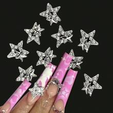 10 piezas de decoraciones para uñas con diseño de pentágono 3D hechas de aleación con incrustaciones de rhinestones, dijes para uñas, gemas para uñas, suministros para uñas - Plateado - Ver 1