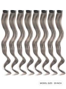 彩色接髮派對亮點,合成條紋捲曲波浪髮夾,適合兒童女孩女士 - 深灰色 - 查看 2