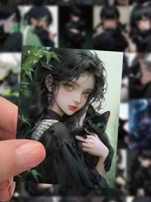 60入組女孩和黑貓系列貼紙,可用於裝飾行李、筆、吉他筆記本、智慧型手機、水瓶、相冊等,防水,是同學們的絕佳禮物! 單張貼紙尺寸:(5.5cm/2.16in)*(4cm/1.57in) - 黑色 - 查看 1