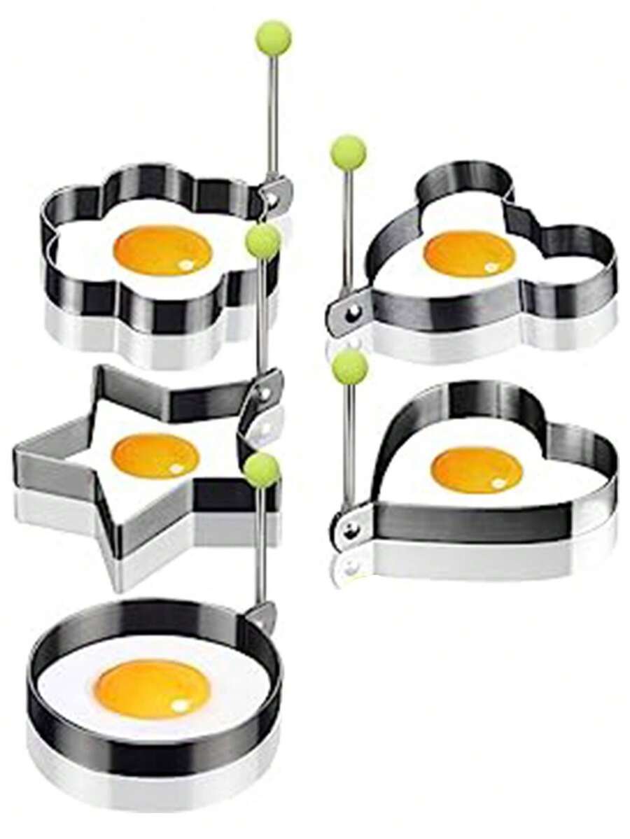 5pcs/set Egg Molds, Egg & Pancake Rings With Handle - Silver - View 1