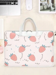 Bolsa de transporte para cuaderno con estampado de fresa de dibujos animados, bolsa de almacenamiento para tableta, bolsa para portátil de 15.6 pulgadas, bolsas para portátil en el aula, bolsas de almacenamiento para maestros, bolsas organizadoras para el aula - Rosa - Ver 1