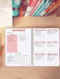 Trees Cuaderno planificador semanal sin fecha, agenda de horario diario, planificador de objetivos con espiral y seguimiento de hábitos para mujeres, de vuelta a la escuela