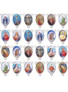 20pcs Enamel Cross Saint Mary Medal Links Connector Charm 3-Hole  Centerpiece Connection For DIY Jewelry Production For  Beads Necklace Making DIY Supplies Catholic Roman Cross Demon Protection Ghost Hunter