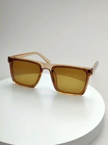 Men Square Frame Fashion Glasses - Brown - View 2