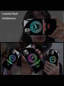 1pc Black 2-In-1 Clock Design Led Light Up Voice Control Anti-Drop Phone Case Compatible With IPhone - Multicolor - View 7
