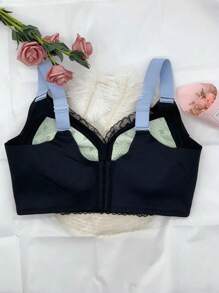 Plus Thin Summer Full Coverage Bra With Side Breast Correction, Lift Up And Anti-sagging Function - Black - View 2