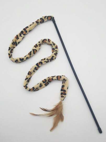 1 Peça Varinha De Brincar Com Gato Com Estampa De Leopardo E Penas Para Uso Interno E Externo