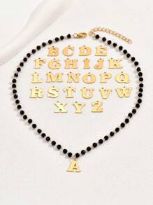 1入流行時尚貴族淑女風格不鏽鋼金色大寫字母26字母吊墜項鍊 - 彩色 - 查看 2