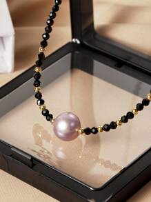 淡水珍珠和天然石頭s925純銀吊墜項鍊