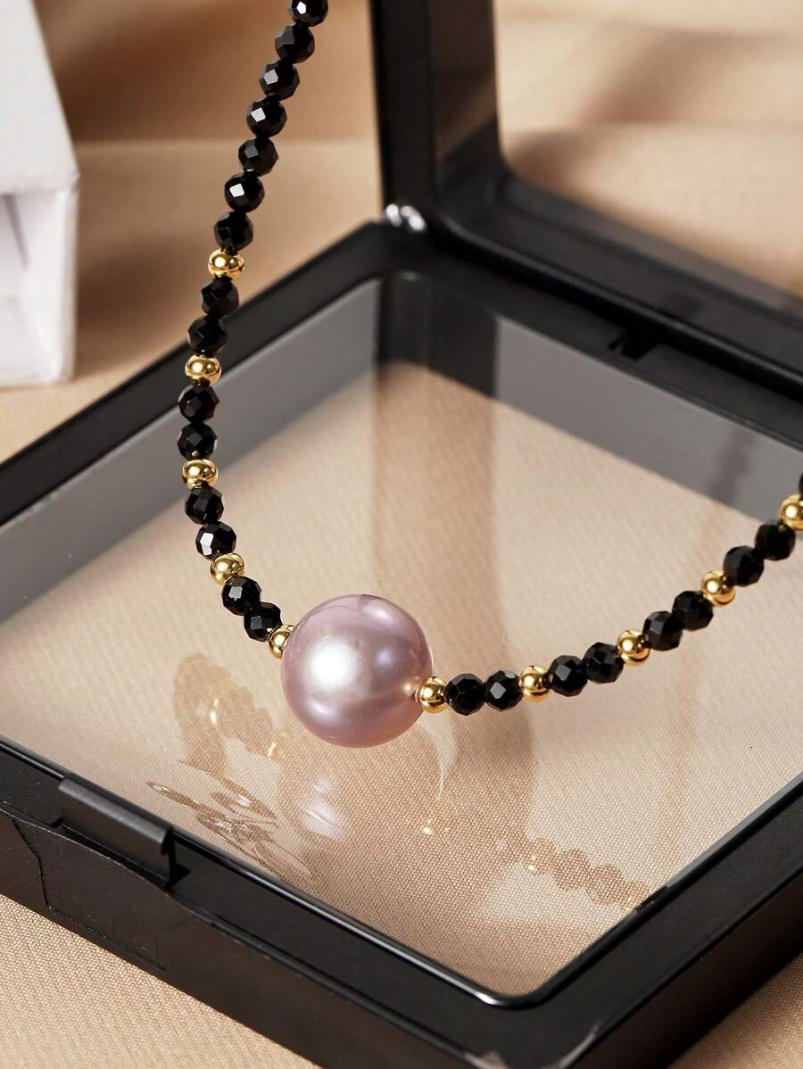 淡水珍珠和天然石頭s925純銀吊墜項鍊