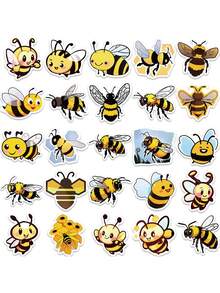 New Cartoon Bee Graffiti Sticker For Personalizing Decoration Of Guitar, Notebook, Luggage, Waterproof, 50pcs/pack, 1pc, Yellow - Yellow - View 6
