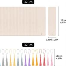 64入組木製書籤,32入組diy木工書籤和32入組多色流蘇,12x3.2公分木質掛牌矩形空白書籤帶孔,diy木製書籤和流蘇 - 彩色 - 查看 2
