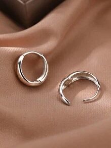 topshiny 1pair Minimalist Style Hoop Earrings For Women, Silver Color Ear Stud Fashion Jewelry - Silver - View 3
