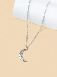 1 pieza Collar con colgante en forma de luna de color plateado - Plata antigua - Ver 2