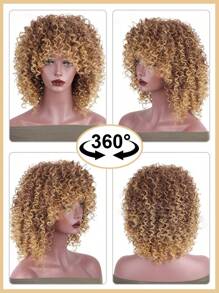 14 inch Blonde Curly Wigs 70s Kinky Brown Mixed Blonde Afro Wigs for women Synthetic Afro Curly Blonde Wigs for Women