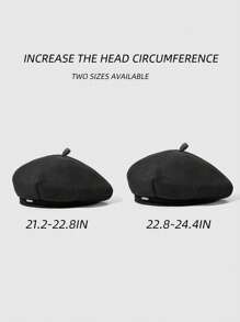 1pc Solid Color Beret Hat, Fall And Winter, Adjustable For Various Head Sizes - Black - View 5