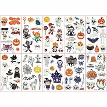10 件装万圣节夜光临时纹身贴纸，带有僵尸、南瓜、蝙蝠、蜘蛛网、幽灵等卡通图案，可在黑暗中产生发光效果 - 彩色 - 查看 5