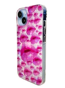 Funda para iPhone con bonitos besos de lápiz labial rosa, cubierta trasera suave con revestimiento brillante de lujo, parachoques de protección completa para la cámara - Rosa - Ver 5
