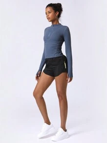 Sodalemon Áo Tees & Tanks  Thể thao Nữ Dây kéo màu trơn - Màu xanh lam - Xem 5
