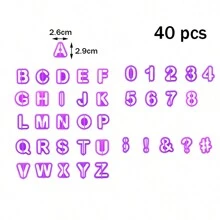 40 件字母、數字和符號形狀餅乾切割模具套裝,非常適合 Diy 烘焙、軟糖、餅乾、蛋糕裝飾印刷模具 - 藍色 - 查看 2