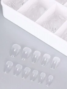 短棺形假指甲貼，550pcs/盒 11號透明柔軟膠指甲貼 預磨全覆蓋假指甲延長工具 修指甲用品