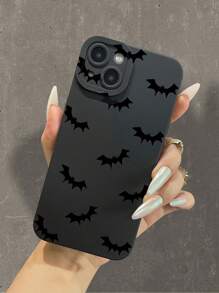 1 个眼睛印花黑色保护软壳，万圣节蝙蝠设计防震手机壳，适用于 iPhone 型号（Iphone 11/12/13/14/6/6s/6plus/7/8/Se/7plus/8plus/X/Xs Max/Xr/11pro/12pro/13pro/14pro/12mini/13mini/11promax/12promax/13promax/14promax/14plus），全边缘覆盖，男女通用 - 黑色 - 查看 2