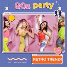 9入組80年代花樣洋裝適合女士80年代服飾配件套裝嘴唇印花T恤成年人蓬蓬短裙蕾絲髮箍熒光色耳環項鍊腿部保暖套漁網手套手環,M - 紫色 - 查看 6