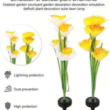 1pc Yellow Daffodil Solar Flower Lights to Light Up Your Garden - Outdoor Waterproof LED Flowers! - Yellow - View 5