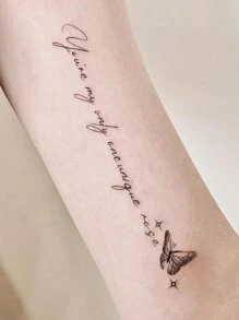 1張蝴蝶樣式臨時紋身貼手腕身體小假紋身貼紙 - 黑色 - 查看 1