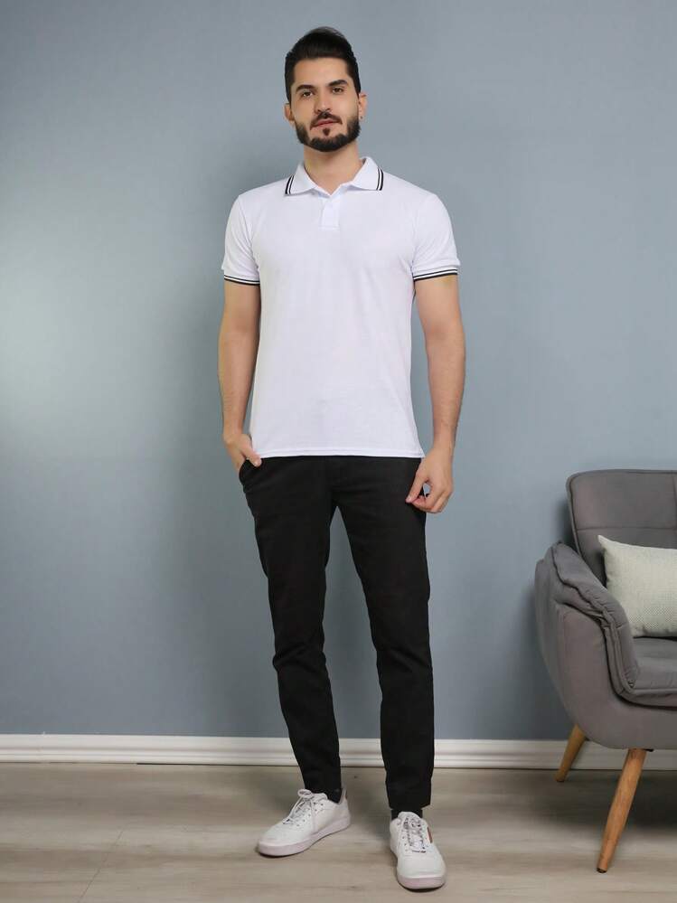 Camisa Polo Masculina Gola Listrada – Piquet Lisa Básica Premium - Branco - Visão 6