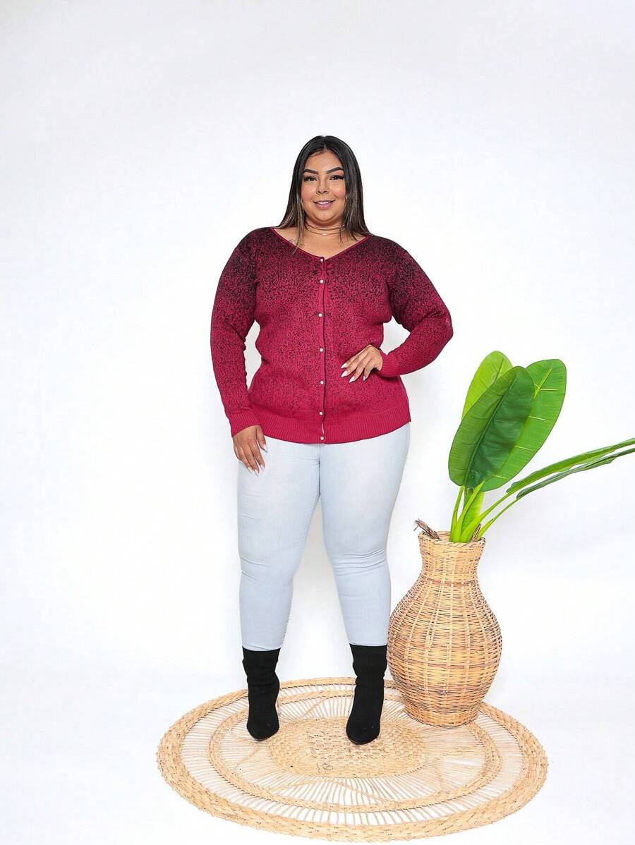 Plus Size Cardigans - Rozig rood - Bekijken 1