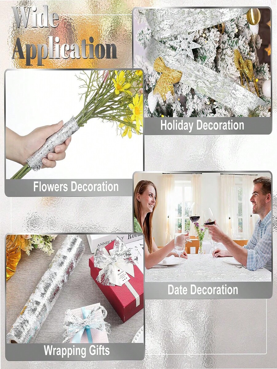 1pc Silver Table Runner With Foil And Mesh, Table Decoration For