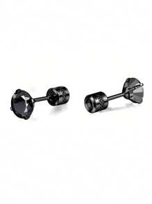 1 Pair Fashion Men's Stud Earrings Fashion Premium Black  Stainless Steel Stud Earrings Double Head  Hypoallergenic Screw Back Stud Earrings For Women - Black - View 2
