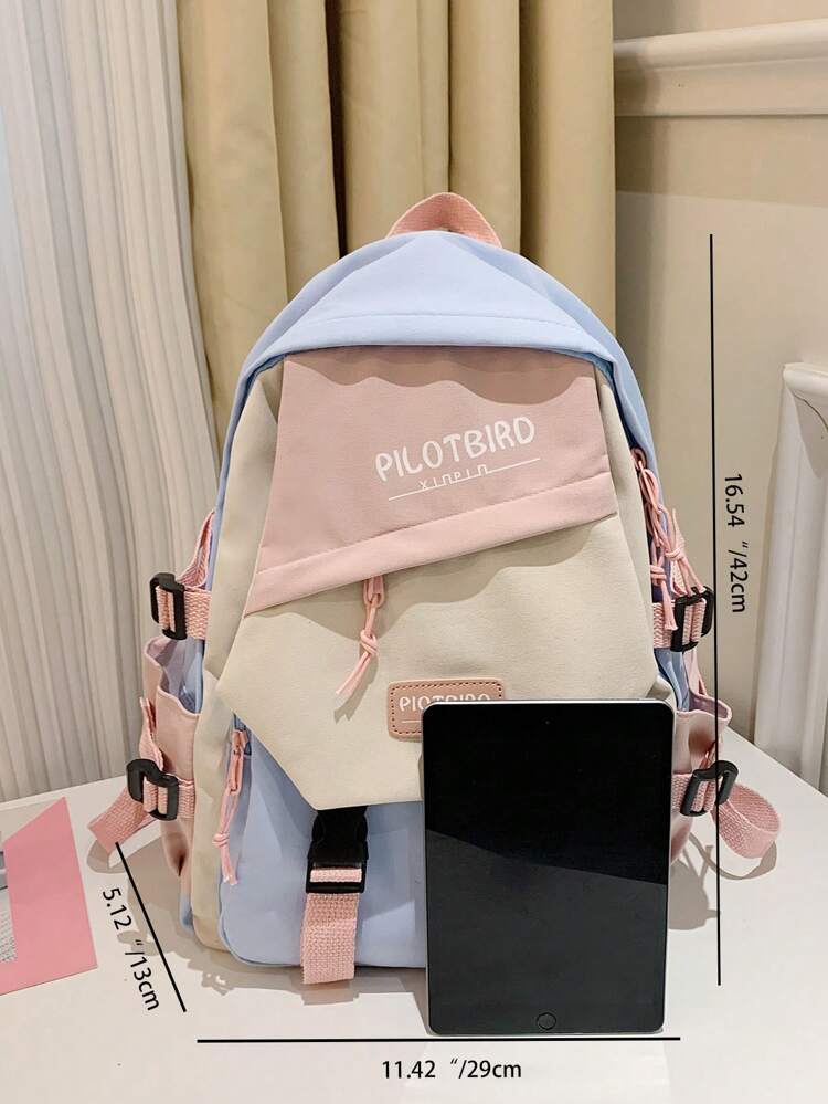 Pilotbird Color Blocking Multi-Pocket Fashionable Backpack For Women, High School And College Students, Large Capacity School Backpack, School BagLarge Capacity, Classic, CasualFor Teen Girls Women College StudentsCollege, Middle School, High School, Outdoors, Travel, Outings, Back To School, Holiday