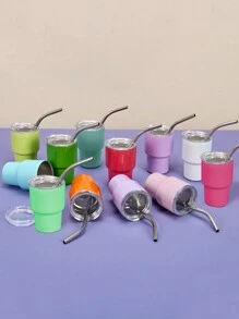 1pc sublimation stainless steel 2oz mini tumbler with lid and straw , mini water cup , metal shot car bottle , Drinkware tumbler for Party ,Club, Outdoor - Purple - View 2