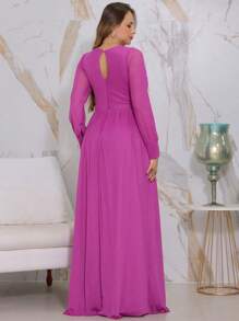 Vestido de Festa Manga Longa - Fúcsia - Visão 3