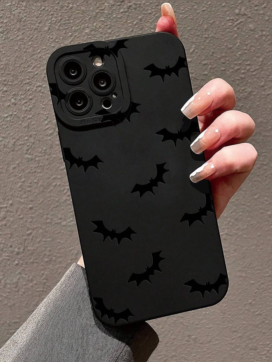 1 个眼睛印花黑色保护软壳，万圣节蝙蝠设计防震手机壳，适用于 iPhone 型号（Iphone 11/12/13/14/6/6s/6plus/7/8/Se/7plus/8plus/X/Xs Max/Xr/11pro/12pro/13pro/14pro/12mini/13mini/11promax/12promax/13promax/14promax/14plus），全边缘覆盖，男女通用 - 黑色 - 查看 1