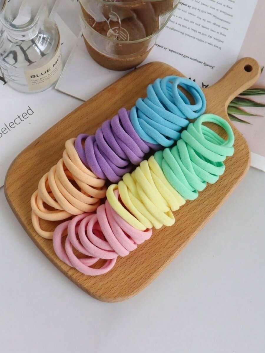 50入組女士色彩繽紛的無痕頭髮束，彈性馬尾扣，對厚重的頭髮溫和