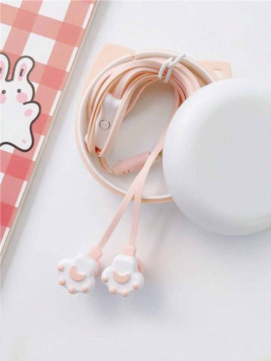 Wired Cute Cat Paw Earbuds  3.5mm Stereo in-Ear Earphone Headphone with Mic, in-Ear Earphone with Earphone Storage Case - Pink - View 1
