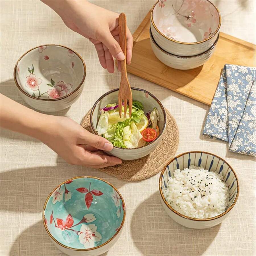 4pcs Japanese Style Ceramic Bowls For Rice/soup/dessert, Household 5.1-inch - Set of 4. - View 1