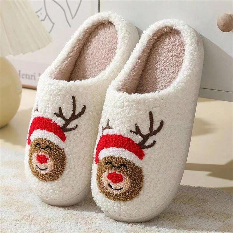 Dép đi trong nhà thoải mái Giáng sinh dễ thương họa tiết hoạt hình sang trọng chống trượt - màu nâu - Xem 1