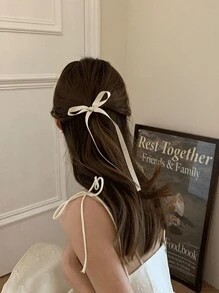 2pcs Women's White Polyester Ribbon Bowknot & Ribbon Fashion Hair Clips, Sweet & Lovely Hair Ornaments With Streamers, Suitable For Daily Use Tiaras Valentine's Day Valentines