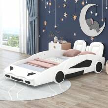 Nestfair Twin Size Race Car-Shaped Platform Bed with Wheels