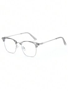 1pc Men'S Square Eyebrow Rim Metal Reading Prescription Glasses For Daily Use - Grey - View 2